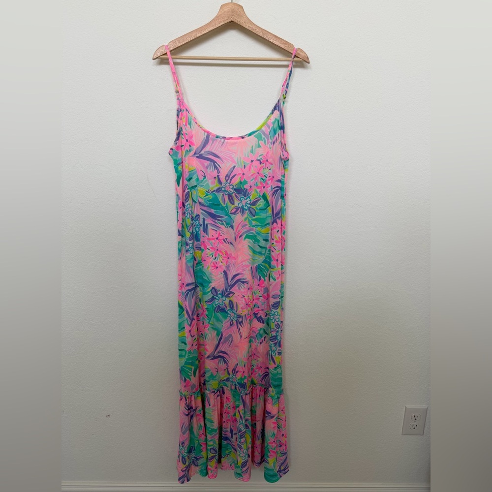 Lilly Pulitzer Swimsuit Cover Up Size Large Winni Coverup Floral Bright Pink - Picture 4 of 8